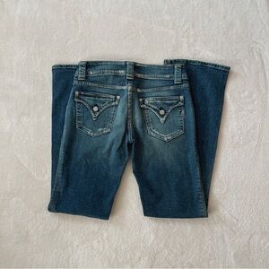 Women’s Dark Blue Low Rise Jeans Classic Pocket Detail Size 32 Y2K Flare Leg